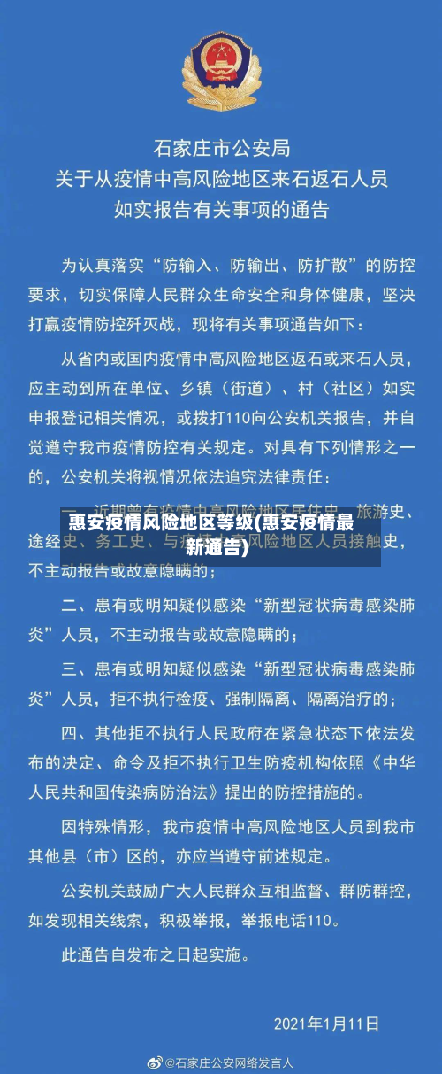 惠安疫情风险地区等级(惠安疫情最新通告)